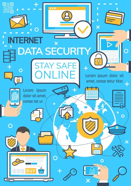 Cartel vectorial de la tecnología de seguridad de datos de Internet — Archivo Imágenes Vectoriales