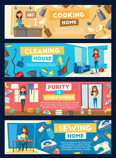 Vector banners for house cleaning and cooking — Stock Vector