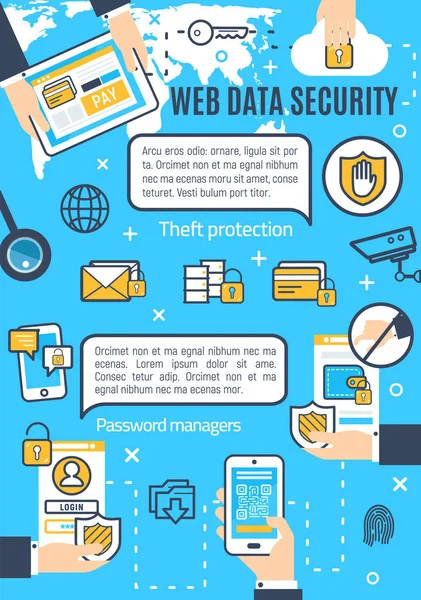 Ασφάλεια Δεδομένων Web Στο Διαδίκτυο Και Απευθείας Σύνδεση Και Ασφαλή — Διανυσματικό Αρχείο