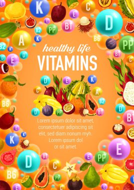 Vitaminler ve mineraller poster ile meyve vektör