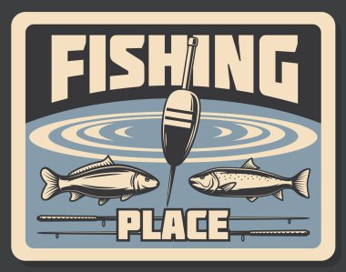 Place for fishing fishery poster bobber and fish clipart