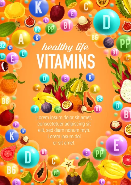 フルーツ ベクトルとビタミンやミネラルのポスター — ストックベクタ