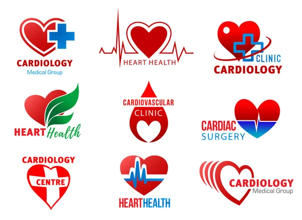 Cardiología cirugía cardiaca símbolos de salud cardiaca — Vector de stock