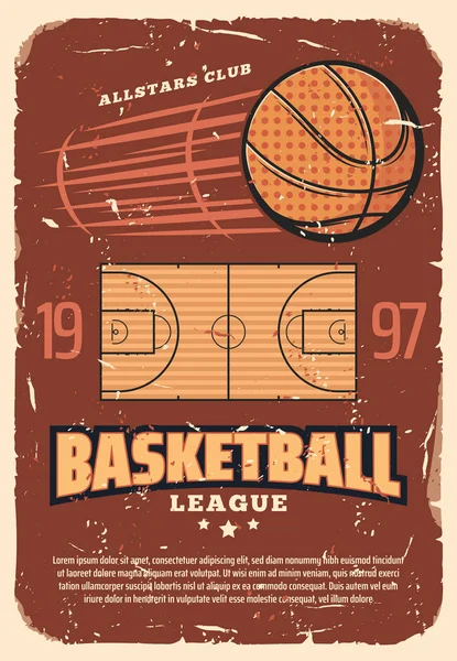 Retro basketball league old shabby vector poster — Stock Vector