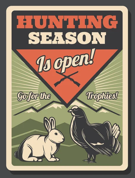 Hunting season openning retro poster with game — Stock Vector