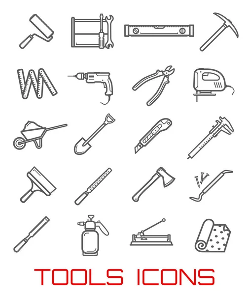Tools for repairing and building, line art icons — Stock Vector