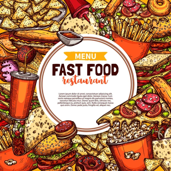 Fast food restaurante menu esboço promo cartaz — Vetor de Stock