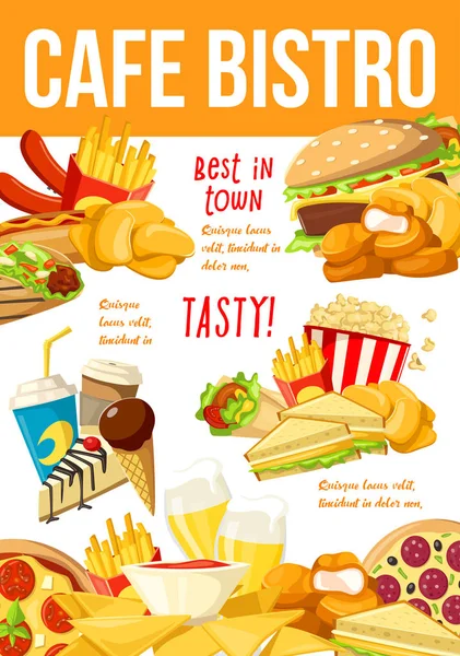 Fast Food Menü Restaurant zum Mitnehmen Poster — Stockvektor