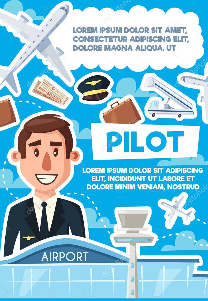 Pilot vacancy, skillful aviator recruitment poster
