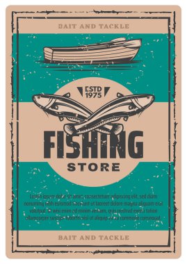 Vektör VINTAGE poster balıkçı teknesi ve balık