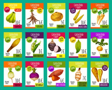 Vector price cards for exotic vegetables clipart