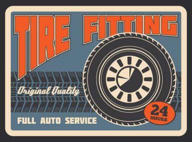 Araba lastiği montaj için vektör retro poster