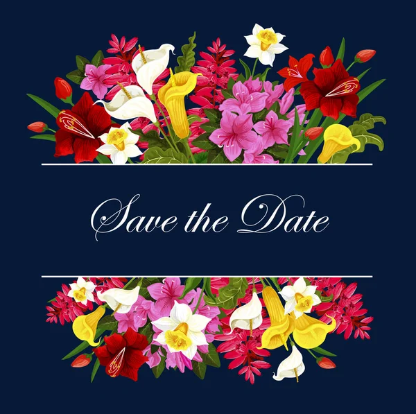 Mentse a dátum esküvői vektor kártya virágok — Stock Vector