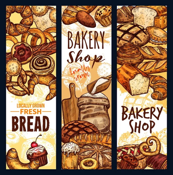 Bannières de croquis vectoriels pour boulangerie — Image vectorielle