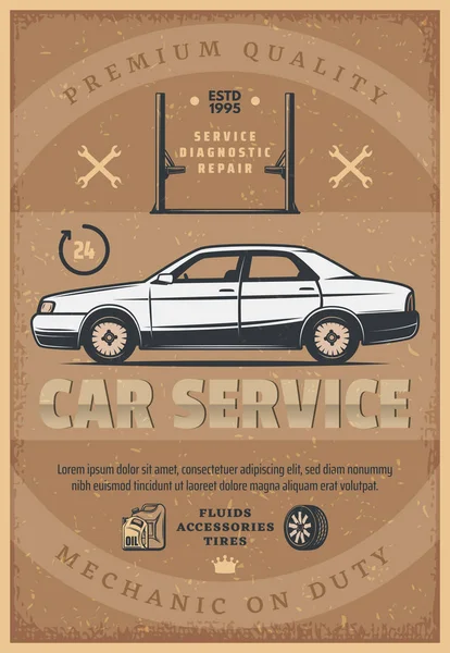 Coche mecánico servicio vector retro cartel — Vector de stock