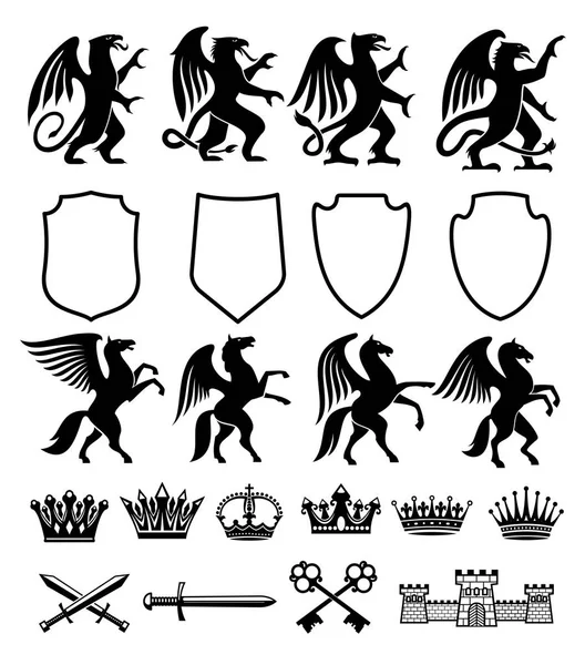 Heraldic royal animals vector isolated icons — Stock Vector