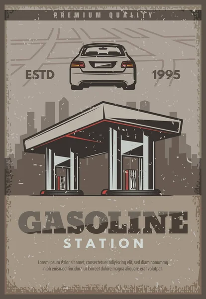 Vector retro poster of gasoline station — Stock Vector