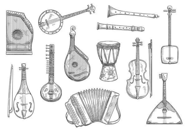 Desenho de esboço de instrumentos musicais vetoriais — Vetor de Stock