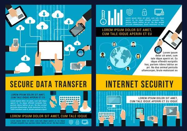 Carteles vectoriales de tecnología de seguridad de internet — Vector de stock