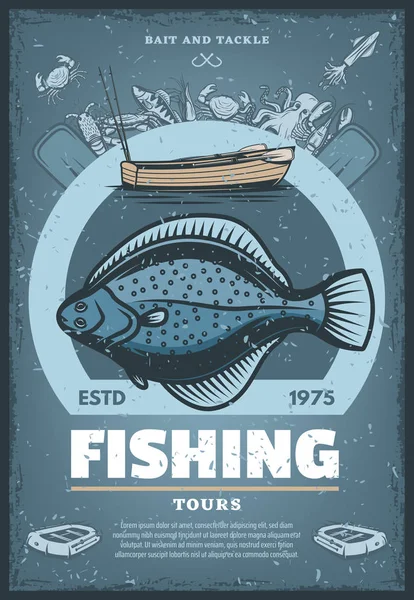 Affiche vintage vectorielle pour les visites de pêche — Image vectorielle
