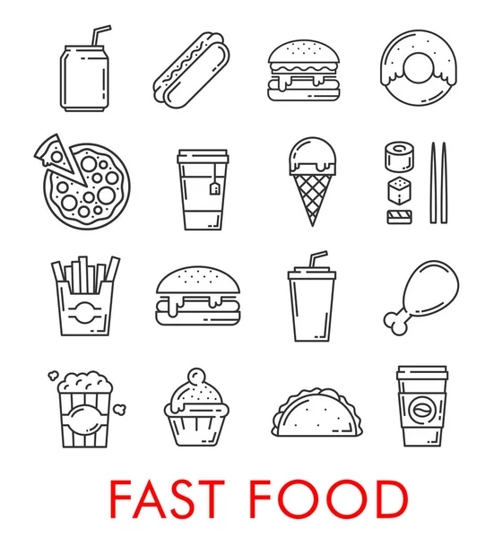 Vector fastfood restaurant dunne lijn pictogrammen — Stockvector