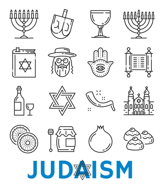 Vector Judaism religious symbols thin line icons — Stock Vector