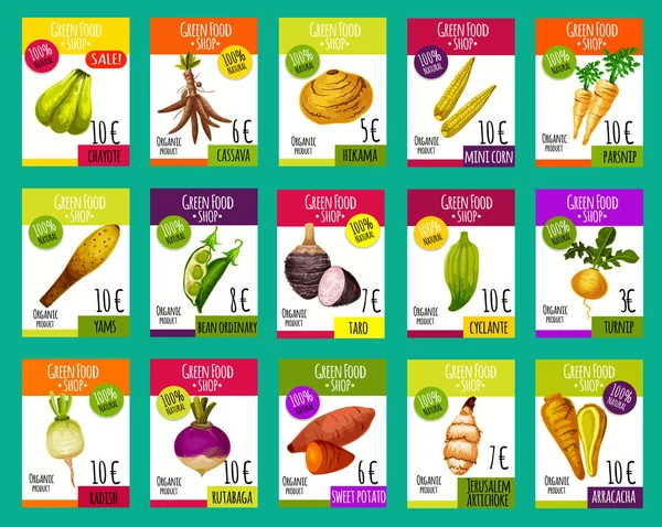 Vector prijskaarten voor exotische groenten — Stockvector
