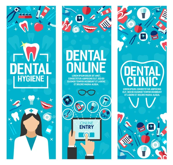 Bandeiras vetoriais para clínica de saúde dentária —  Vetores de Stock