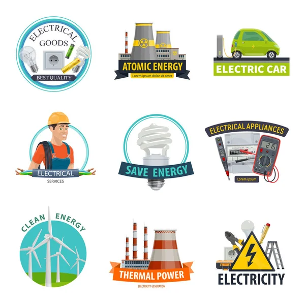 Vector electricity power technology icons — Stock Vector