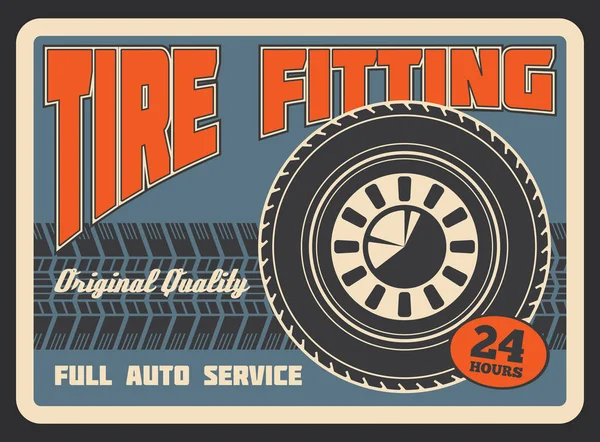 Cartaz retro vetorial para montagem de pneus de carro — Vetor de Stock