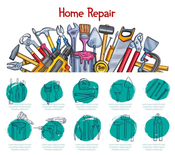 Home Reparatur Skizze Poster von Vektor-Werkzeuge — Stockvektor