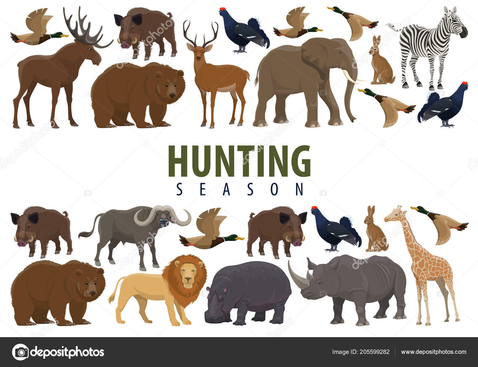 Hunting banner with wild animals and birds Stock Vector Image by ©Seamartini #205599282 Hunting banner with wild animals and birds Stock Vector Image by ©Seamartini #205599282