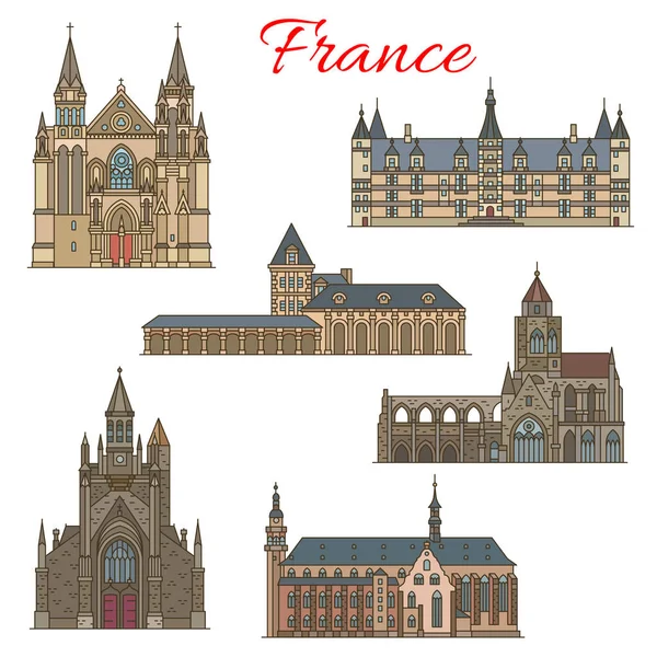 Fransız seyahat yerler ve ortaçağ binaları — Stok Vektör