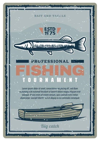 Banner retro torneio clube de pesca com peixe — Vetor de Stock
