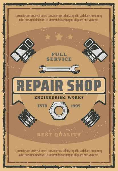 Auto reparatie en garage dienst retro affiche — Stockvector