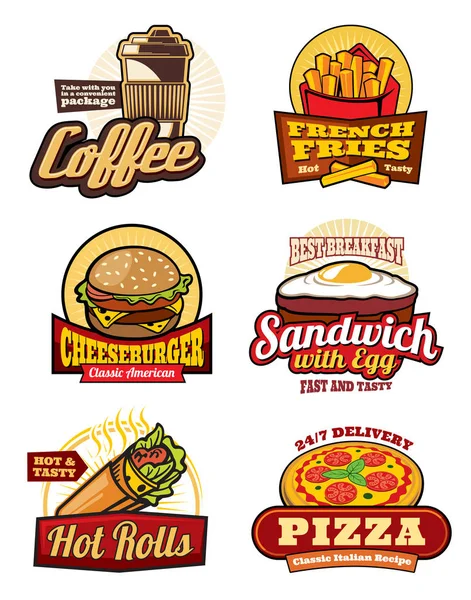 Fast food restaurant meal retro labels design — Stock Vector