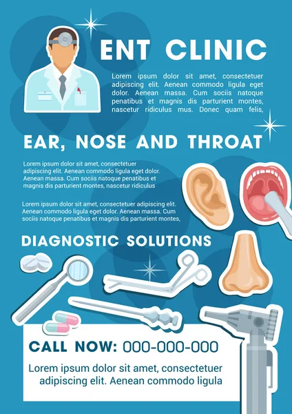 ENT medische kliniek poster met menselijke organen — Stockvector