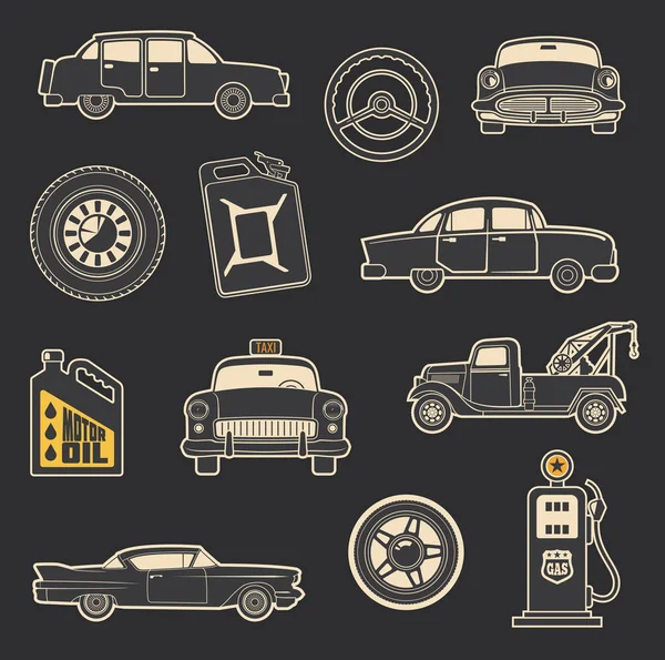 Transporte, vehículo y servicio iconos vintage — Vector de stock