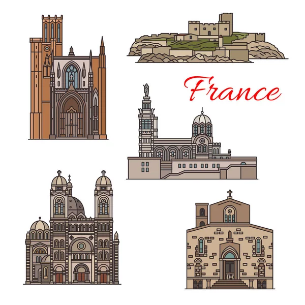 Lugares de interés y lugares de interés turístico de Francia icono — Archivo Imágenes Vectoriales