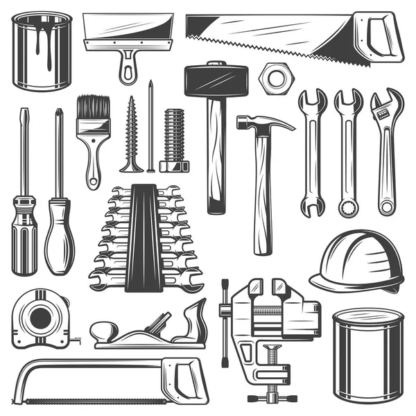 Construction, house repair or carpentry tool icons Stock Vector