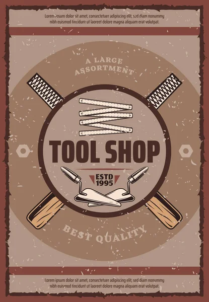 Banner retro de loja de ferramentas com equipamento de trabalho —  Vetores de Stock