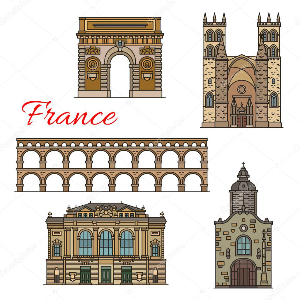 Tourist sights of France icons for travel design