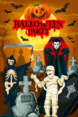 Halloween gece parti afiş ile korku Mezarlığı