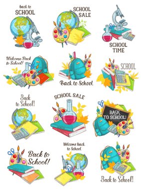 Okula geri Kırtasiye kroki simgeler vektör