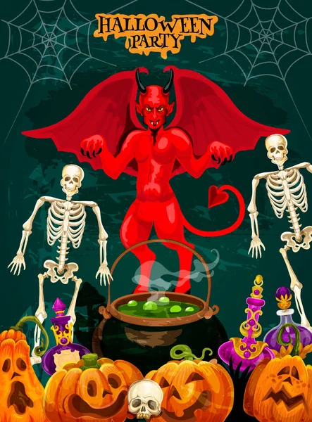 Bannière de fête d'Halloween avec diable et potion — Image vectorielle