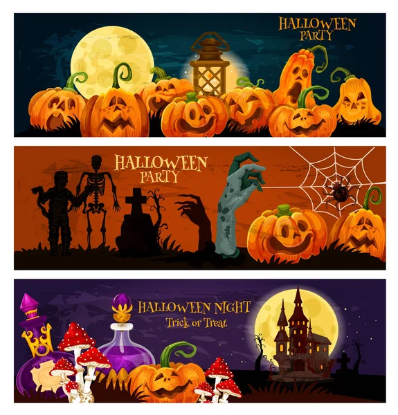Halloween vacaciones zombie noche fiesta banner diseño — Archivo Imágenes Vectoriales