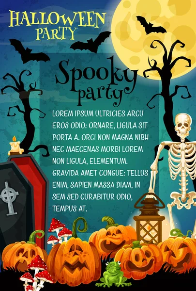 Хэллоуинский жуткий скелет для баннера вечеринок — стоковый вектор