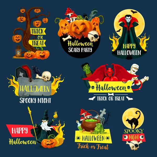 Halloween Truc Behandelen Symbool Voor Herfstvakantie Horror Nacht Feest Griezelige — Stockvector