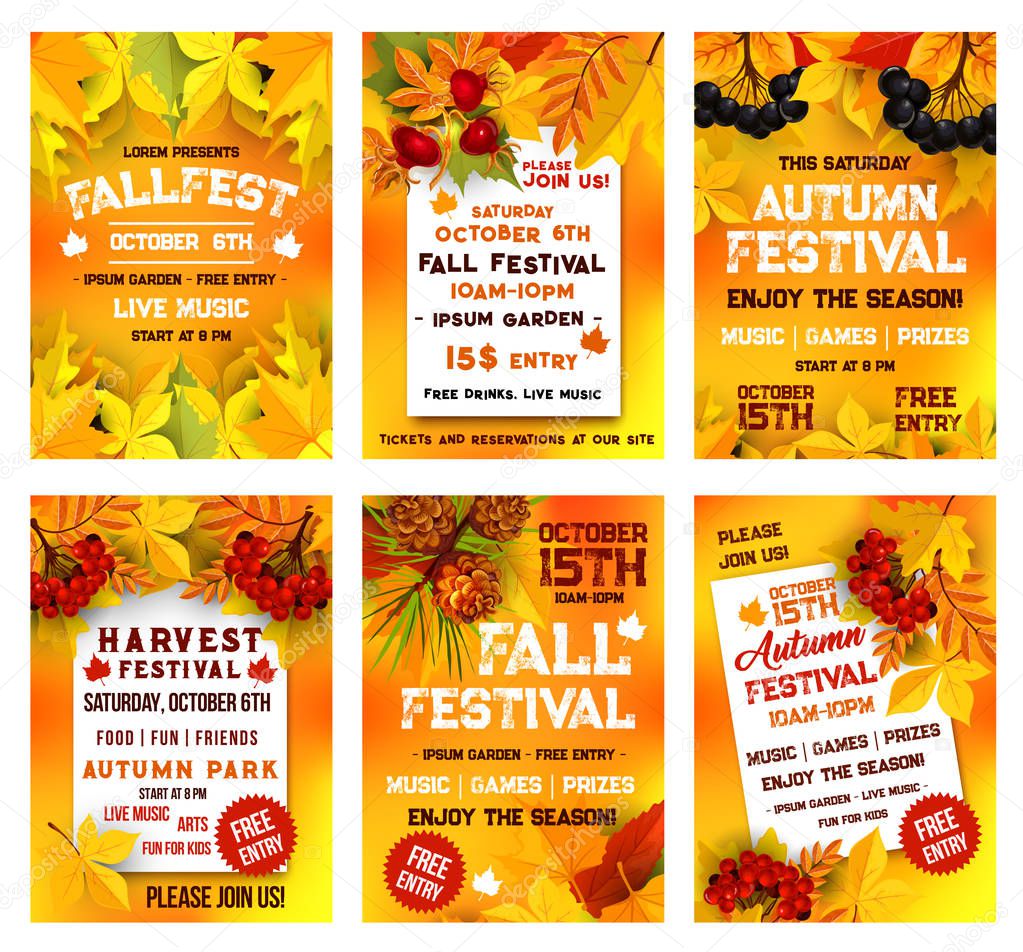Autumn harvest festival poster template set design