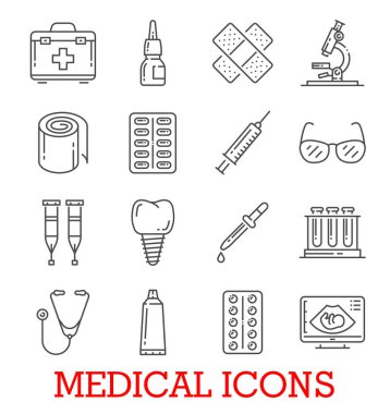 Tıbbi ilaç ve ilaç vektör satır simgeleri